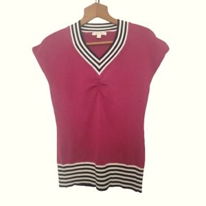 Bogari Women's Dark Pink V Neck Contrast Stripe Sweater Vest Size 8